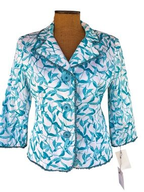 Women’s Teal Leaf-Print Cropped Blazer